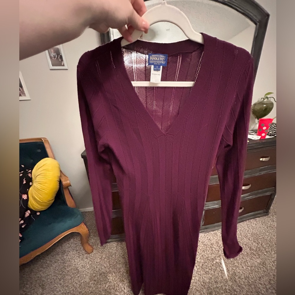 Purple V-Neck Sweater Dress Pendleton
